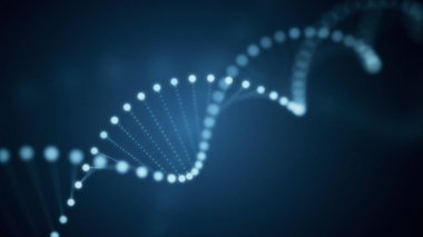 parlayan Dna molekülünün mavi zemin üzerine dönen 3d çizim