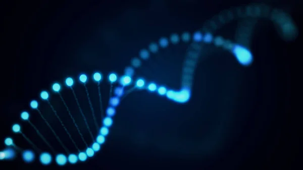 3d. 蓝色背景下旋转 Dna 发光分子的图解 — 图库照片