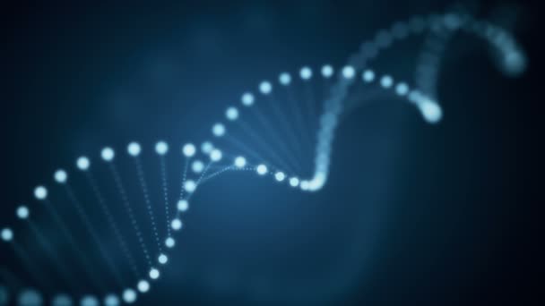 Animação sem emenda da molécula brilhante de DNA rotativa no fundo azul — Vídeo de Stock