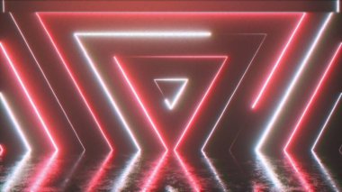 Gürültü objeleri pikselleme posterizasyonu ile kusursuz bir şekilde görünen neon renkli üçgenin soyut arka planı. Retro video efekti, eski 90 'ların Vhs video kaseti. 3d illüstrasyon