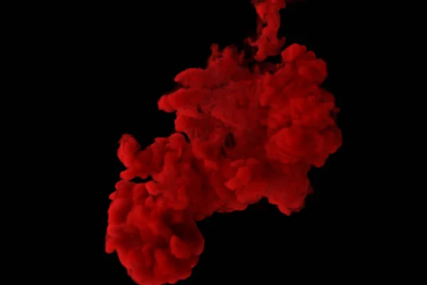 Червоне чорнило вибухає у повільному русі на ізольованому чорному тлі. 3d ілюстрація — стокове фото