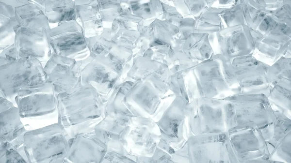 Cubos de gelo para bebidas frias. Rotação de cubos de gelo de água cristalina. ilustração 3d — Fotografia de Stock