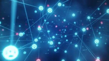 İnsanları internete bağlayan, düğümleri dönüştüren kara liste konsepti. Teknolojik soyut bir alanda kameranın uçuşu. Sosyal ağlar. Kusursuz döngü 4k cg animasyonu.