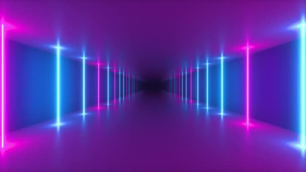 Abstract seamless looped 3D render of a flight in a futuristic corridor, luminous light tubes, lasers and lines. Modern colorful light spectrum — Stock Video