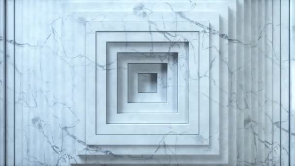 Patrón de cuadrados abstractos con efecto offset. Animación de cuadrados en blanco en mármol texturizado. Antecedentes abstractos para la presentación empresarial. Lazo inconsútil 4k 3D render — Vídeo de stock