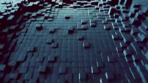 Sfondo astratto onda con una superficie cubica in movimento nero. Concetto geometrico con caselle o colonne casuali. Motion design template. loop 4k rendering 3d senza soluzione di continuità. Composizione tecnologica. Ondulazione radiale . — Video Stock