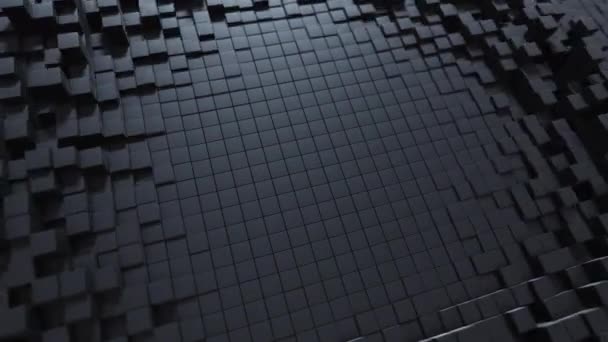Абстрактный волновой фон с черной движущейся кубической поверхностью. Геометрическая концепция с случайными коробками или столбцами. Шаблон дизайна движения. Безseamloop 4k 3d render. Состав технологии. Радиальная рябь . — стоковое видео