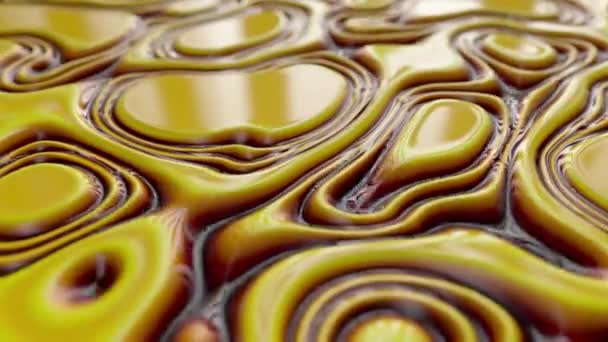 Abstract golvend dynamisch oppervlak. Gele bruine abstracte vloeibare achtergrond met rimpelgolf. Motion design sjabloon. Naadloze lus 4k 3d render. — Stockvideo