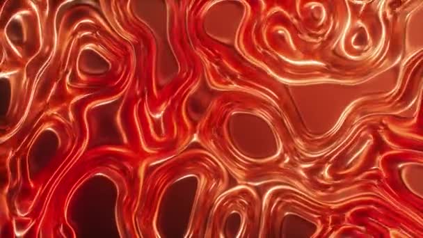 Abstract animation of wavy surface forms ripples like in fluid surface and the folds like in tissue. Red silky fabric forms beautiful folds. Seamless loop 3d render — Stock Video