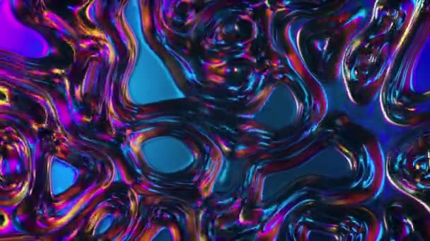 Abstracto 3d renderizar fondo de superficie de aceite olográfico, superficie ondulada lámina, onda y ondas, luz ultravioleta moderna, colores de espectro rosa azul neón. Inconsútil bucle de animación 4k — Vídeo de stock