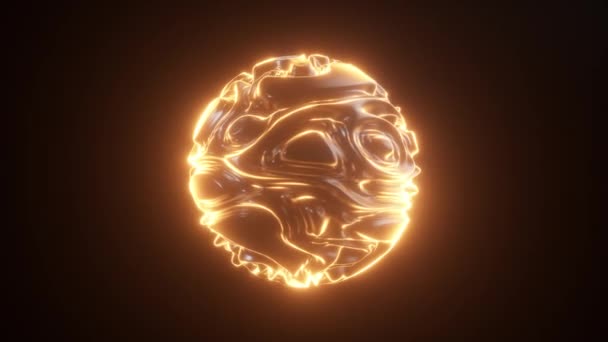 Esfera de neón luminosa abstracta. Fondo abstracto con ondulaciones onduladas naranjas futuristas. 3d forma con strobing patrón rizado. Lazo inconsútil 3d render — Vídeo de stock