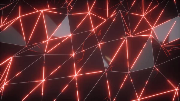 Abstrakt rörelse bakgrund. Låg poly mörk vinkande yta med glödande rött ljus. 3D-illustration — Stockfoto