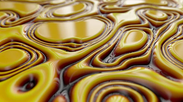 Abstrakt vågig dynamisk yta. Gul brun abstrakt vätska bakgrund med krusning våg. Motion design mall. 3D-illustration — Stockfoto