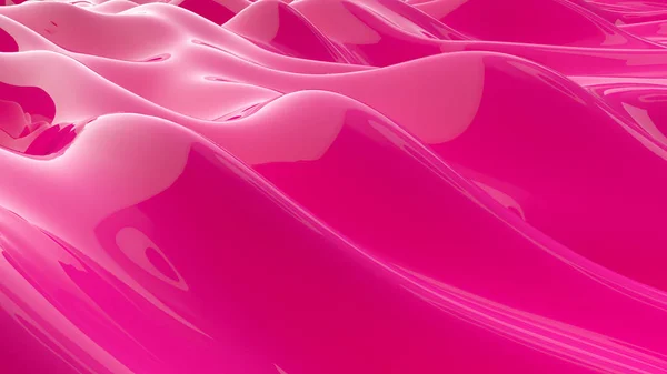 Rosa abstrakt vätskereflekterande vågyta. Vågor och ringar av ultravioletta linjer som liknar tuggummi. 3D-illustration — Stockfoto