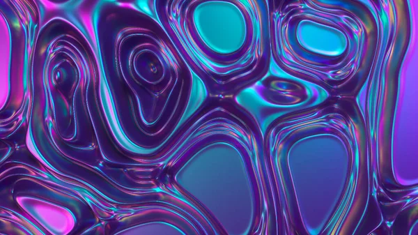 Αφηρημένη 3d καθιστούν ολογραφικό φόντο επιφάνεια πετρελαίου, φύλλο κυματιστή επιφάνεια, κύμα και κυματισμούς, υπεριώδες σύγχρονο φως, νέον μπλε ροζ χρώματα φάσμα. 3D εικονογράφηση — Φωτογραφία Αρχείου