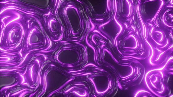 Abstrakcyjne świecące 3d renderować holograficzne tło powierzchni oleju, folii falistej powierzchni, fale i fale, ultrafioletowe nowoczesne światło, neon fioletowy różowe spektrum kolorów. Ilustracja 3D — Zdjęcie stockowe