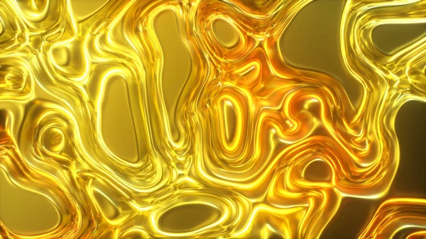 Abstracto tejido sedoso de oro forma hermosos pliegues. La animación 3D de 4k de la superficie ondulada forma ondas como en la superficie fluida y los pliegues como en el tejido. ilustración 3d — Foto de Stock