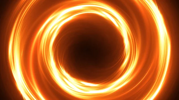 Absztrakt forgó neonkör arany színben. Fénylő gyűrű. Űralagút. Vezetett színes ellipszis. 3D illusztráció. Üres lyuk. Ragyogó portál. Forró labda. villogó pörgetés. — Stock Fotó