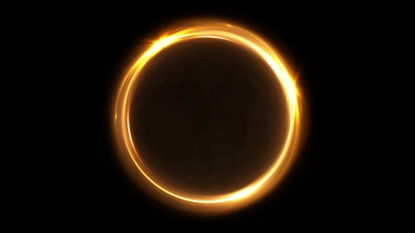 Abstrakt roterande neon cirkel i guld färg. Lysande ring. Rymdtunnel. Led färg ellips. 3D-illustration. Tomma hål. Glödportal. Het boll. flimrande spinn. — Stockfoto