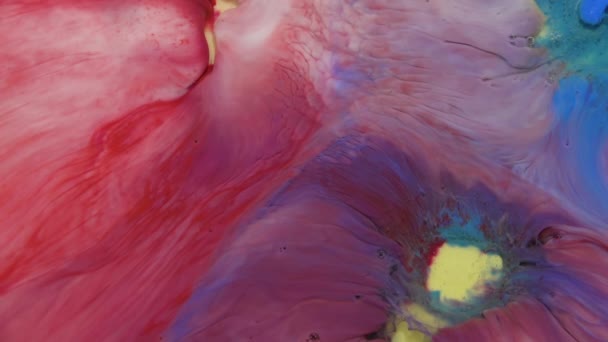 Bright colorful acrylic paints mix into abstract pigments in slow motion. Abstract color moving background close up macro — Stock Video