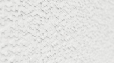Abstract white minimalistic background made of plastic hexagons with shallow depth of field. Light minimal hexagonal grid pattern animation in modern clean white. Seamless loop 3d render