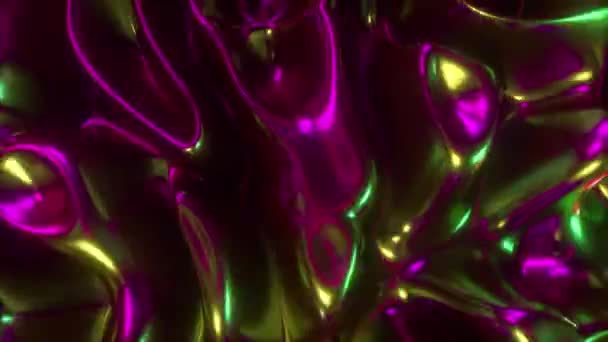 Abstrait 3d rendre fond de surface d'huile holographique, surface ondulée feuille, onde et ondulations, lumière moderne ultraviolette, couleurs du spectre rose néon. Boucle sans couture animation 4k — Video
