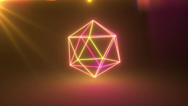 Rotativa figura de néon geométrico abstrato. Espectro de luz roxo amarelo ultravioleta moderno. Laço sem costura 3d render — Vídeo de Stock