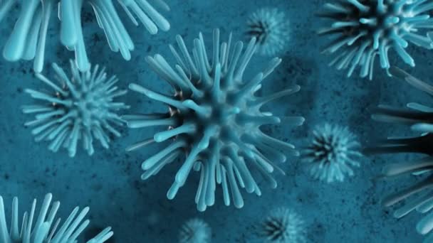 Bakteri coronavirus mematikan di bawah mikroskop. Wabah patogen bakteri dan virus, penyakit yang menyebabkan mikroorganisme seperti Coronavirus. Tampilan loop 3d tak beraturan — Stok Video