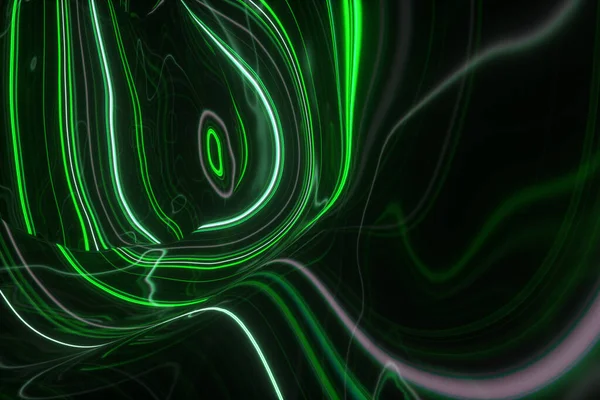 3d illustration, abstract topographic animation background, fluorescent ultraviolet light, glowing neon lines, move inside, green spectrum, modern colorful illumination — 스톡 사진