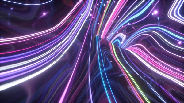 3d illustration, abstract topographic animation background, fluorescent ultraviolet light, glowing neon lines, move inside, blue pink spectrum, modern colorful illumination — Stockfoto