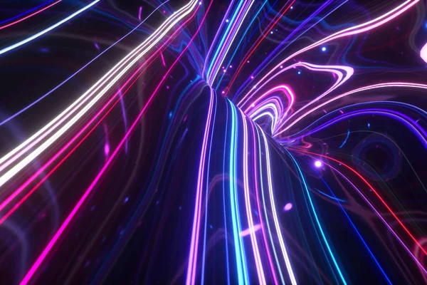 3D εικονογράφηση, αφηρημένο τοπογραφικό animation φόντο, φθορίζον υπεριώδες φως, λαμπερό γραμμές νέον, κίνηση στο εσωτερικό, μπλε ροζ φάσμα, μοντέρνο πολύχρωμο φωτισμό — Φωτογραφία Αρχείου