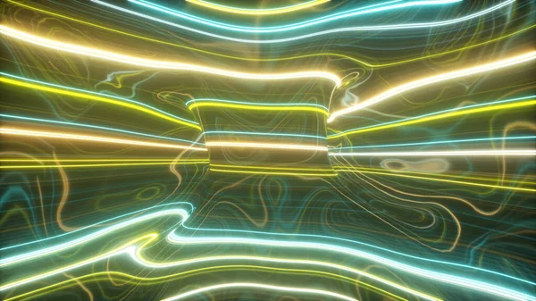 3d ilustración, fondo topográfico abstracto de la animación, luz ultravioleta fluorescente, líneas de neón brillantes, moverse dentro, espectro colorido, iluminación colorida moderna — Foto de Stock