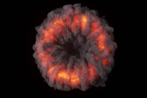 Flames of fire emitting puffs of dark smoke on an isolated black background. Hell portal. 3d illustration — Stockfoto