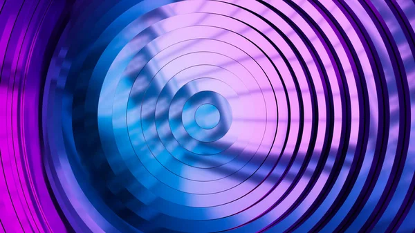 Patrón abstracto de círculos con el efecto del desplazamiento. Luz de neón púrpura azul ultravioleta moderna. Animación de anillos limpios. Antecedentes abstractos para la presentación empresarial. ilustración 3d — Foto de Stock
