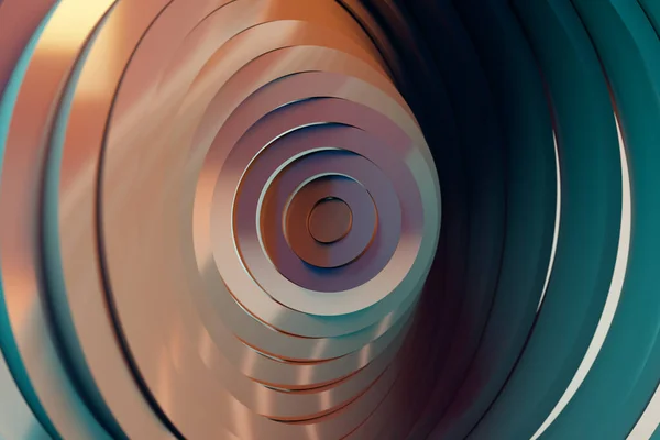 Abstrakcyjny wzór okręgów z efektem przemieszczenia. Nowoczesne pomarańczowe światło Teal. Czysta animacja pierścieni. Streszczenie prezentacji biznesowej. Ilustracja 3D — Zdjęcie stockowe