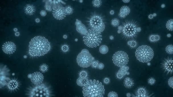 Surto de patógeno de bactéria e vírus, doença causando microrganismos como o Coronavirus renderização 3D — Vídeo de Stock