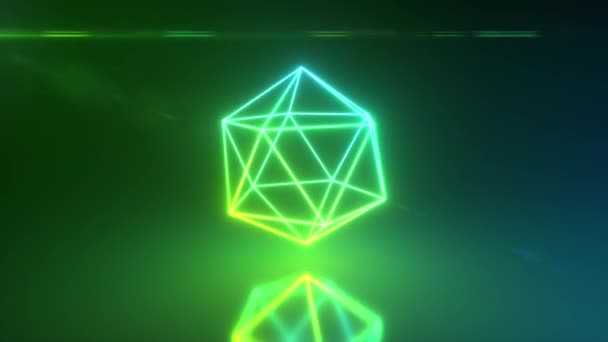 Abstract neon polygon roterende vorm. Moderne groene kleur spectrum licht. Naadloze lus 3d renderen — Stockvideo