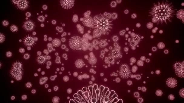 Pathogen outbreak of bacterium and virus, disease causing microorganisms like the Coronavirus - seamless loop 3D render — ストック動画