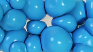 Abstract colorful blue squishy balls move and interact with each other with internal pressure trying to find a place for themselves.