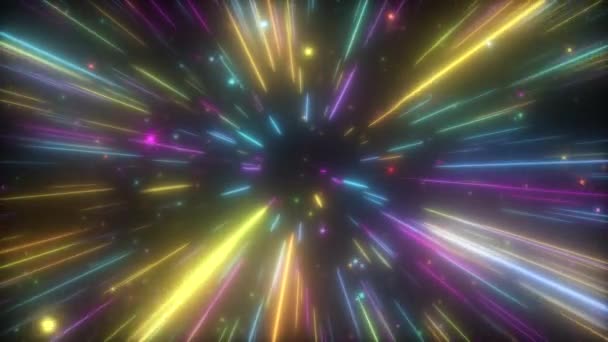 Kozmikus hipertér háttér. Fénysebesség, neon izzó absztrakt sugarak és mozgó csillagok. Csillagokon át mozogni. Zökkenőmentes hurok 4k animáció — Stock videók