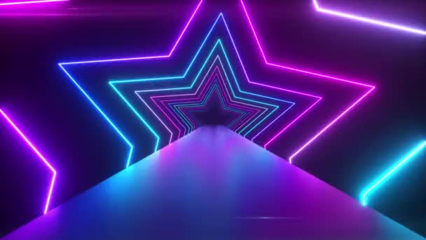 Abstract digital background with rotating neon stars. Modern ultraviolet blue purple light spectrum. Seamless loop 3d render. — 图库视频影像