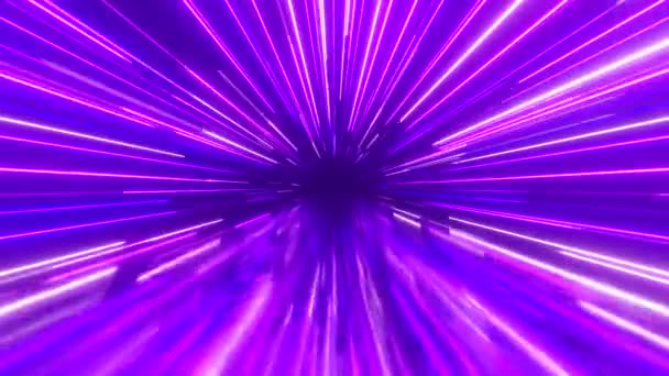 Voler dans l'espace avec des lignes lumineuses au néon. Hyperespace. Spectre moderne de lumière ultraviolette. Couleur pourpre. Boucle sans couture rendu 3d 