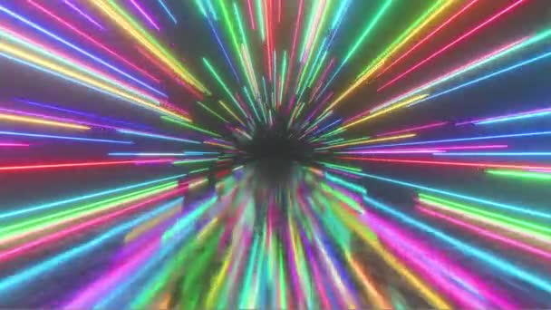 Vliegen in de ruimte met lichtgevende neonlijnen. De hyperruimte. Modern spectrum van licht. Veelkleurig. Naadloze lus 3d renderen — Stockvideo