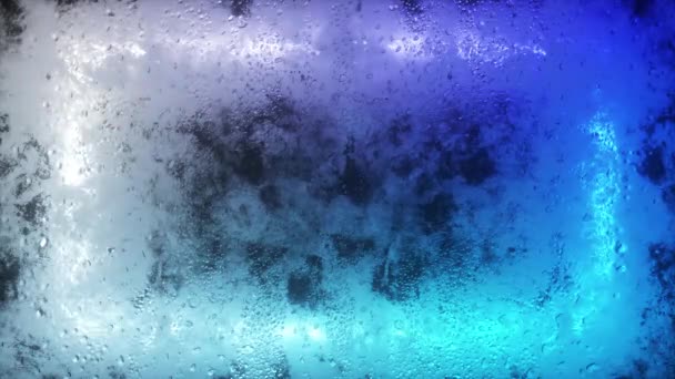 Un rectangle lumineux néon clignote à travers une fenêtre brumeuse. Une goutte d'eau sur la fenêtre. Boucle sans couture rendu 3d 