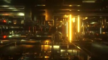 Parlak neon tüplerle teknolojik bir uzayda uçmak. Siber punk tarzı. Modern turuncu ışık tayfı. Kusursuz 3D döngü oluşturucu