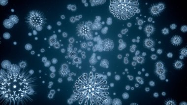 Bakteri ve virüsün patojen salgını, Coronavirus gibi mikroorganizmalara neden olan hastalık - 3 boyutlu illüstrasyon