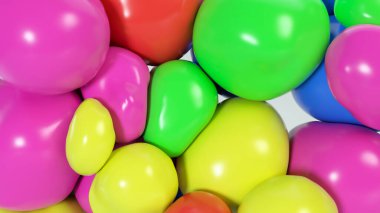 Abstract multicolored squishy balls move and interact with each other with internal pressure trying to find a place for themselves.