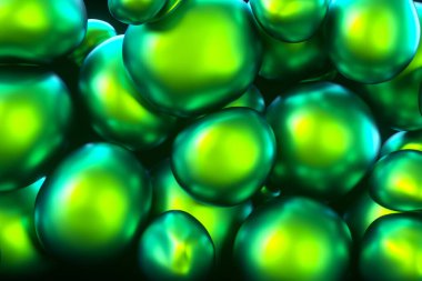 Abstract colorful squishy balls move and interact with each other with internal pressure trying to find a place for themselves.