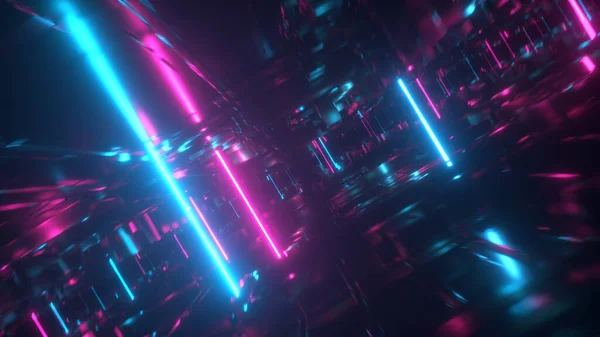 Latanie Technologicznej Abstrakcyjnej Przestrzeni Lampami Neonowymi Cyberpunkowy Styl Współczesne Ultrafioletowe — Zdjęcie stockowe