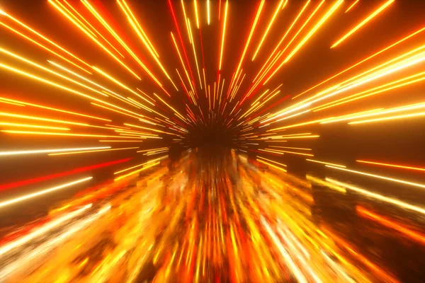 Létání Vesmíru Zářivými Neonovými Liniemi Hyperprostor Moderní Spektrum Světla Oranžová — Stock fotografie